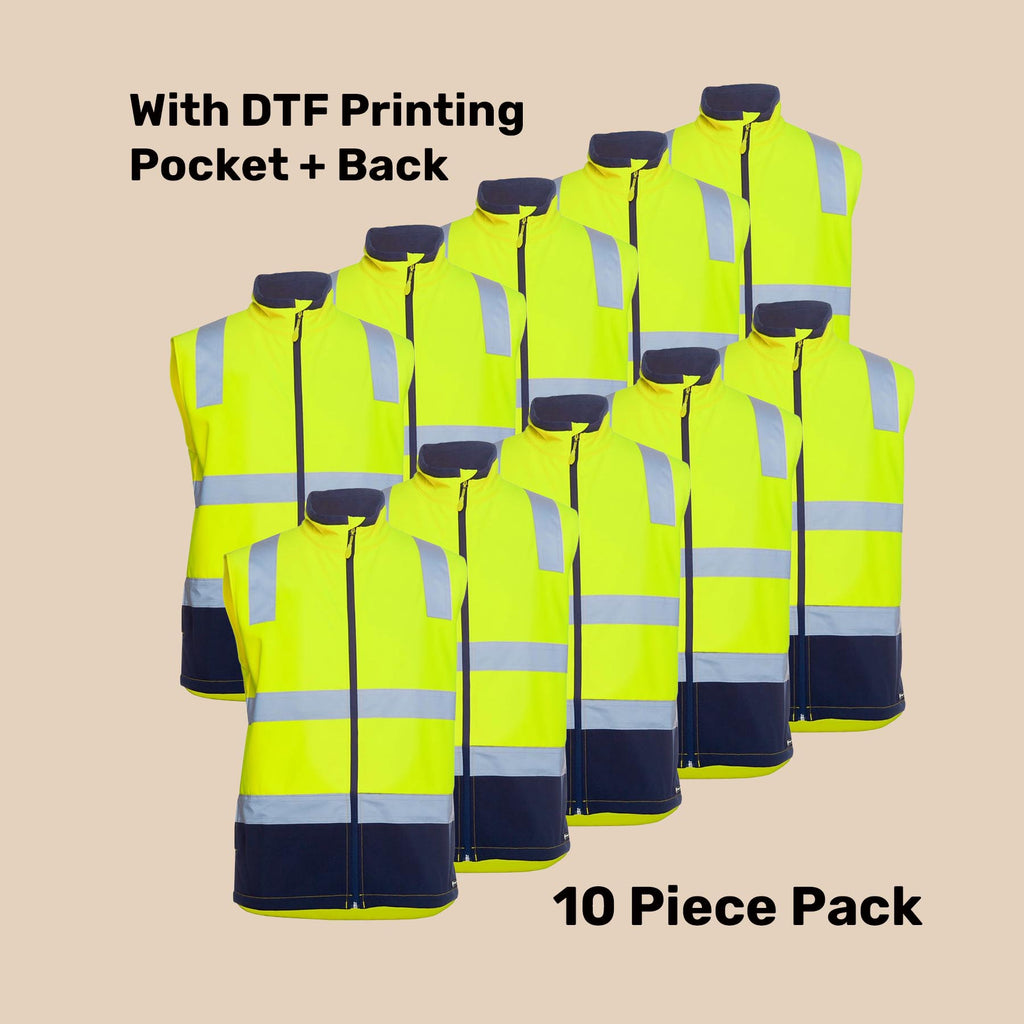 Hi-Vis 3-Layer Softshell Vest Pack (5 or 10) – Special Offer | Waterproof Class D/N Workwear with Custom Printing