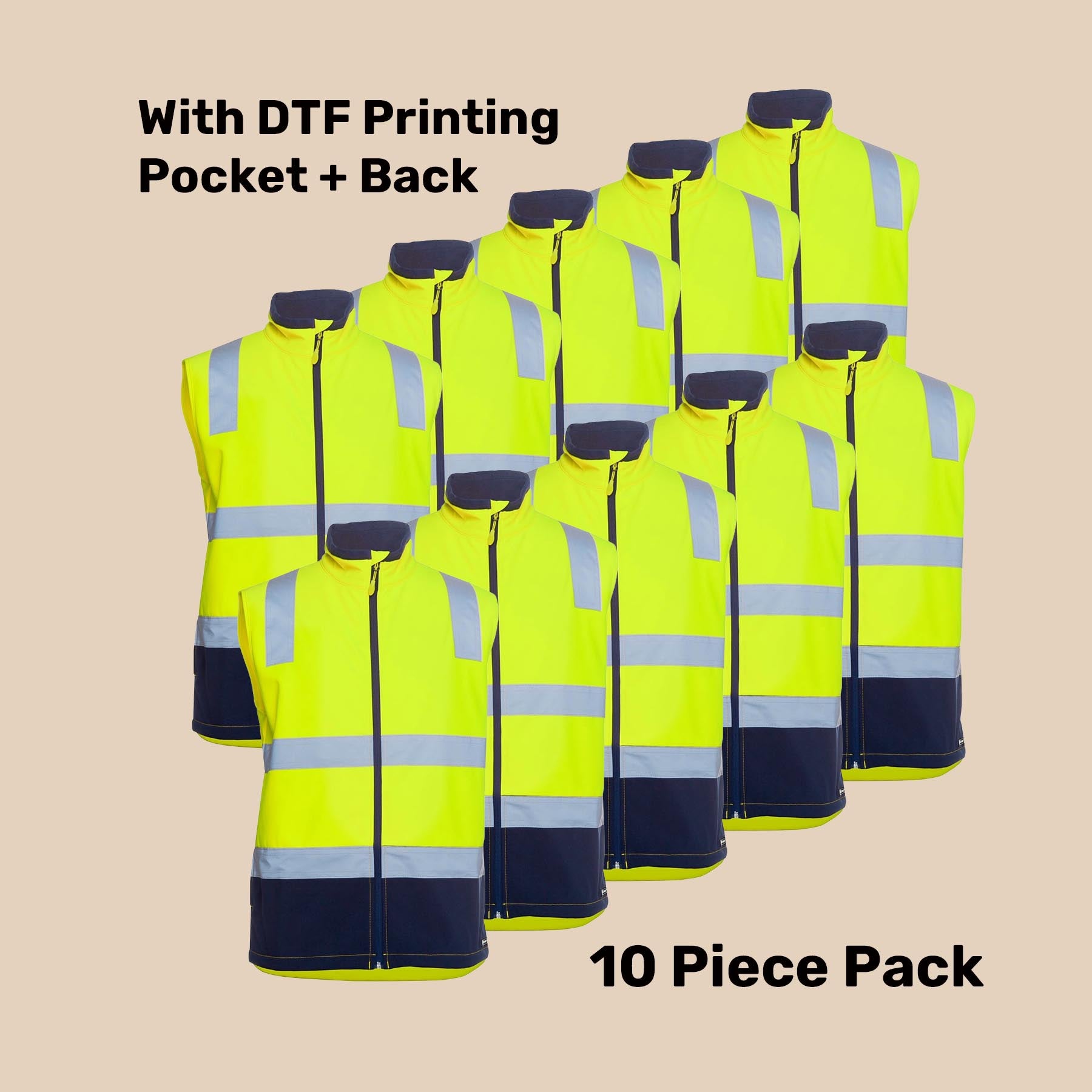 Hi-Vis 3-Layer Softshell Vest Pack (5 or 10) – Special Offer | Waterproof Class D/N Workwear with Custom Printing