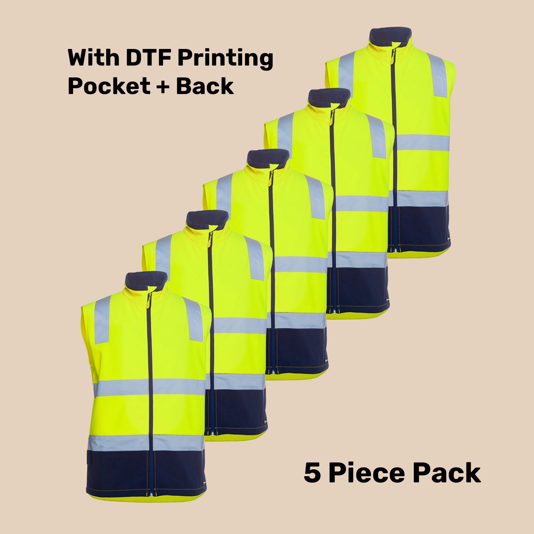 Hi-Vis 3-Layer Softshell Vest Pack (5 or 10) – Special Offer | Waterproof Class D/N Workwear with Custom Printing