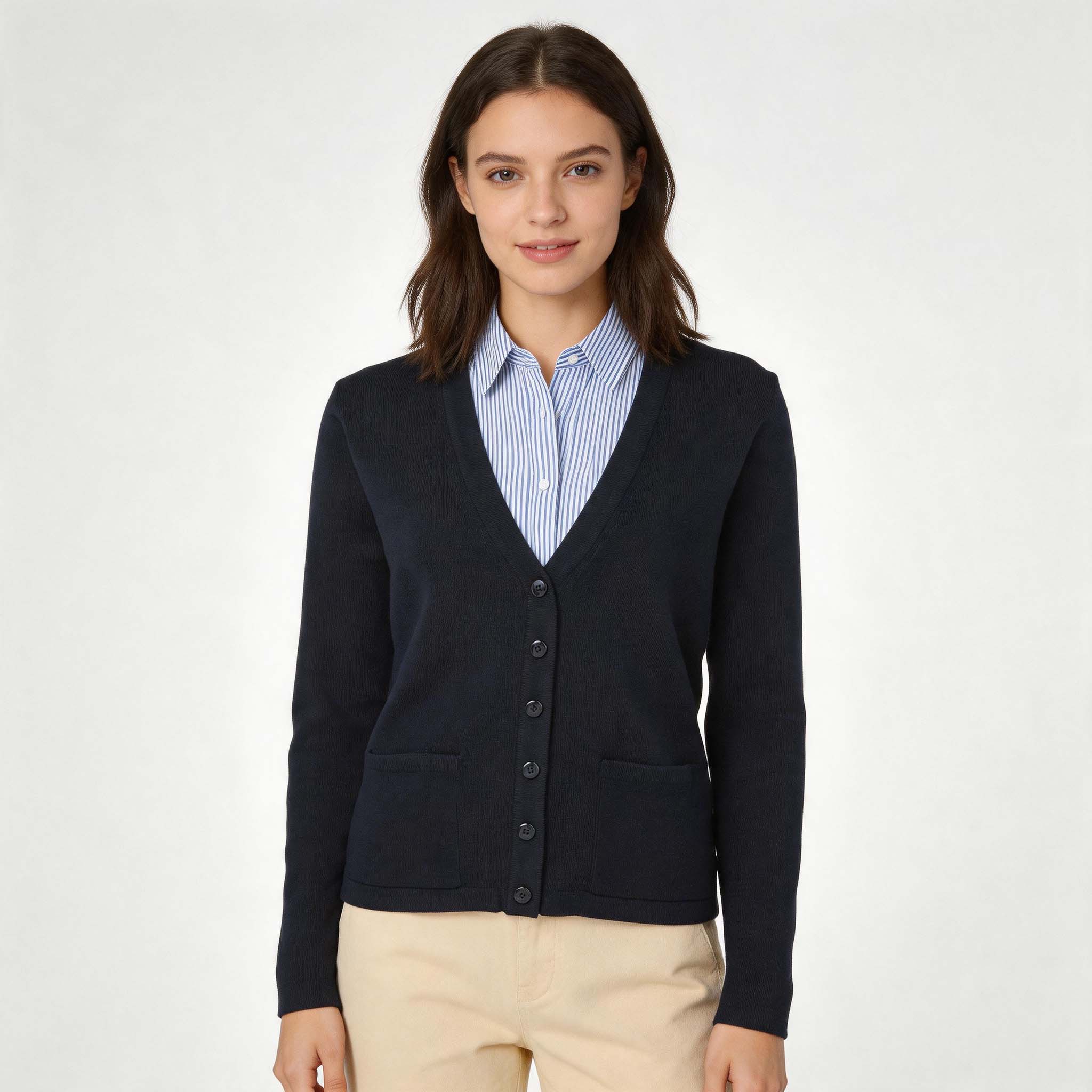 Ladies Wool Blend Cardigan | 12 Gauge Knitwear with Custom Embroidery