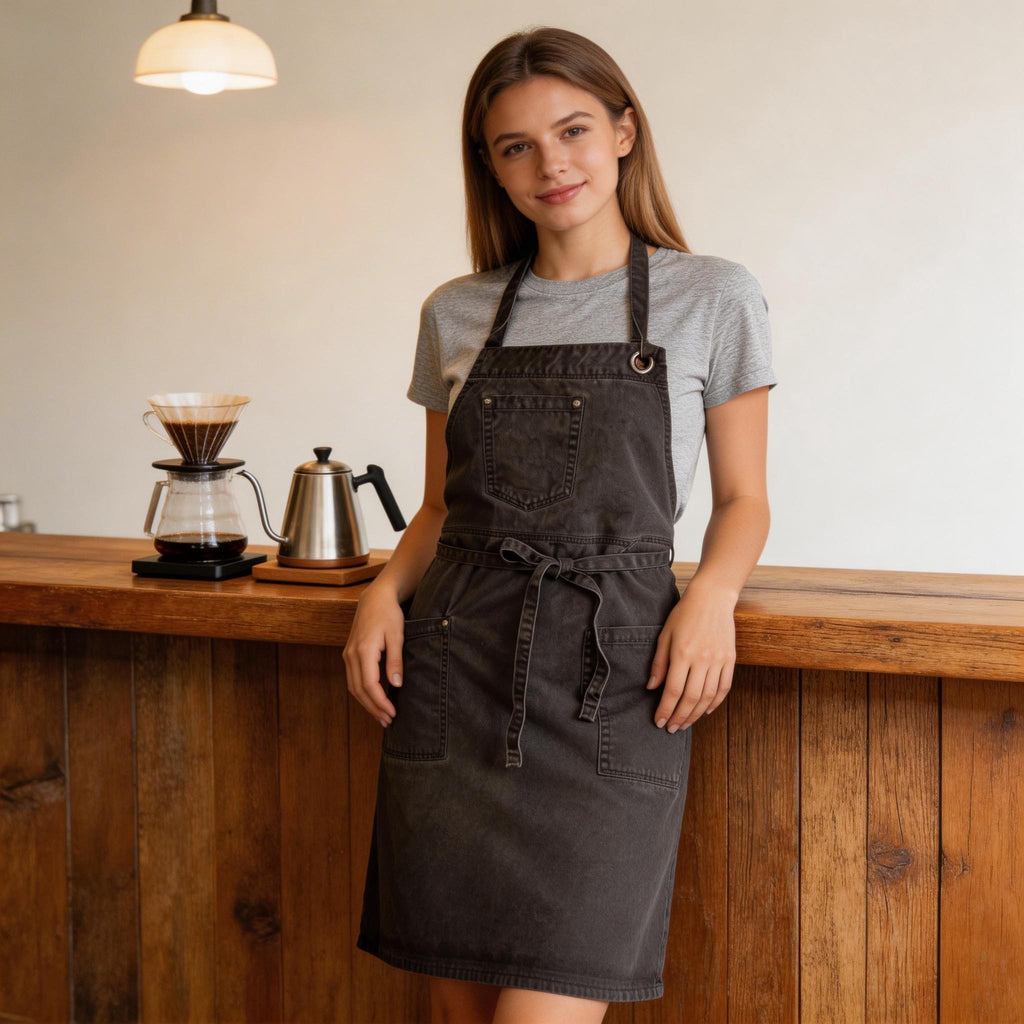 Antique Washed Bib Apron – Custom Printing/Embroidery for Baristas & Café Staff