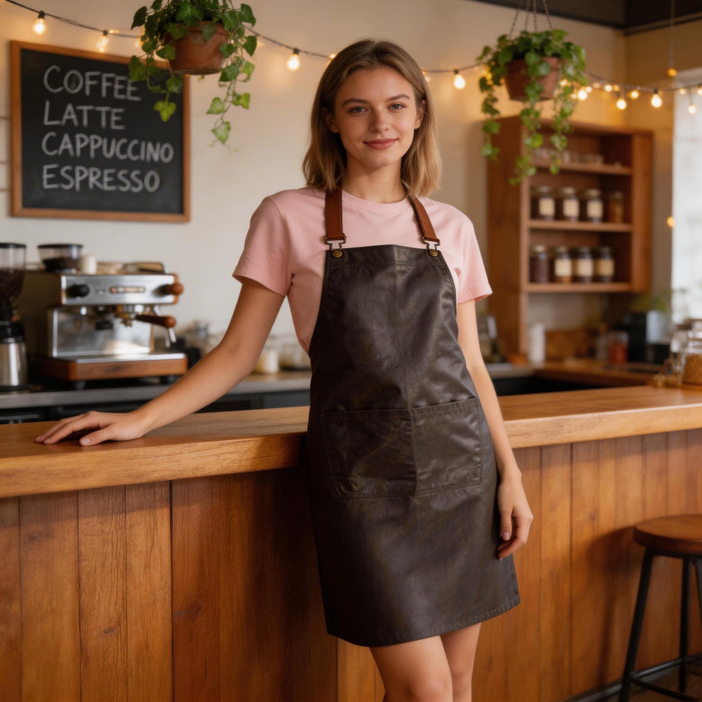Waxed Finish Heavy Duty Bib Apron – Custom Printing/Embroidery for Baristas & Café Staff