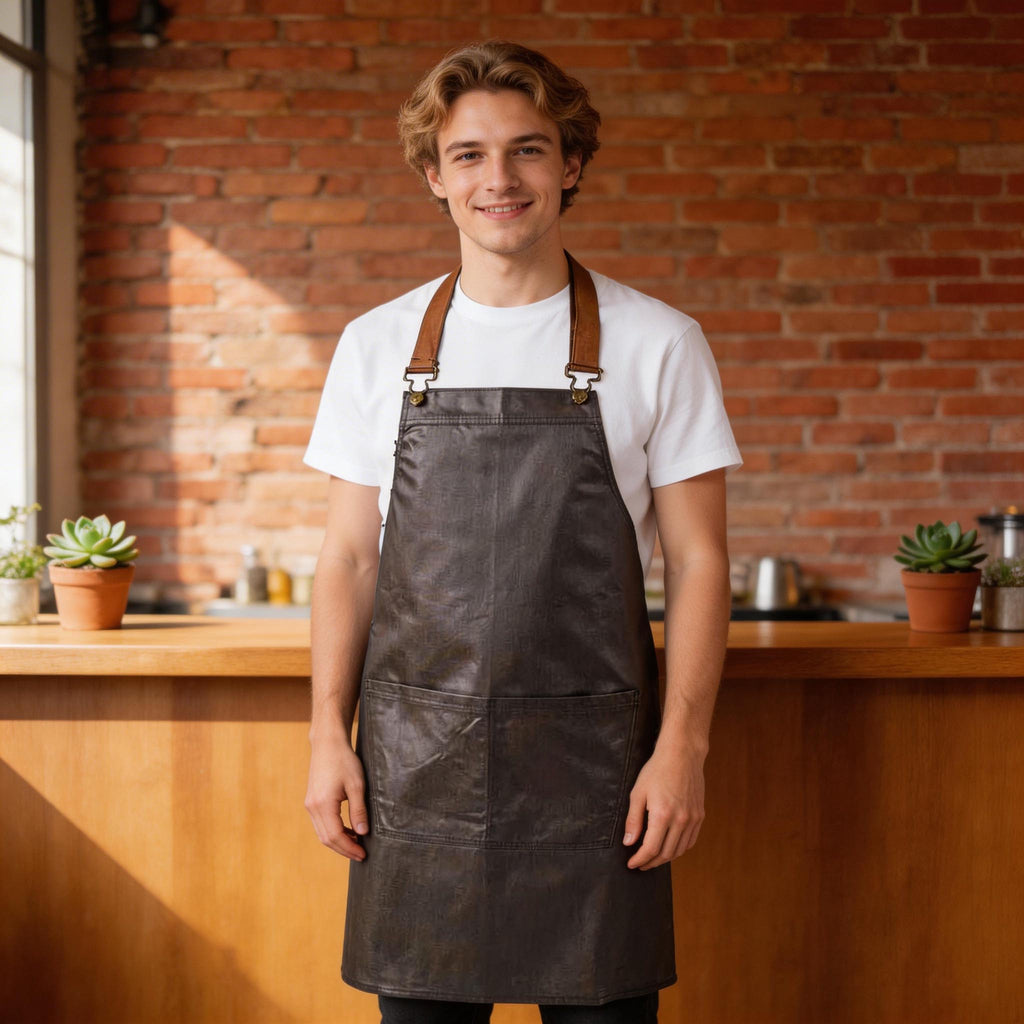 Waxed Finish Heavy Duty Bib Apron – Custom Printing/Embroidery for Baristas & Café Staff