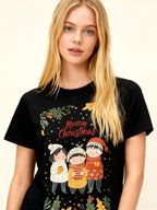 Graphic T-shirt - Kids & Adult Christmas Matching Tee (Family, Leaves & Lights)