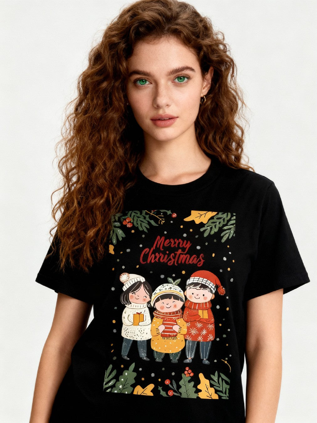 Graphic T-shirt - Kids & Adult Christmas Matching Tee (Family, Leaves & Lights)