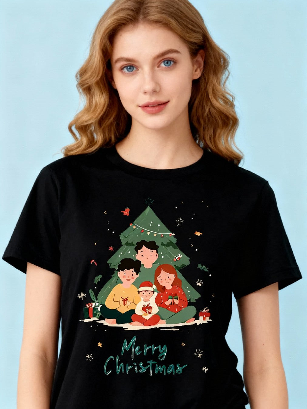Graphic T-shirt - Kids & Adult Christmas Matching Tee (Family 4 & Tree)