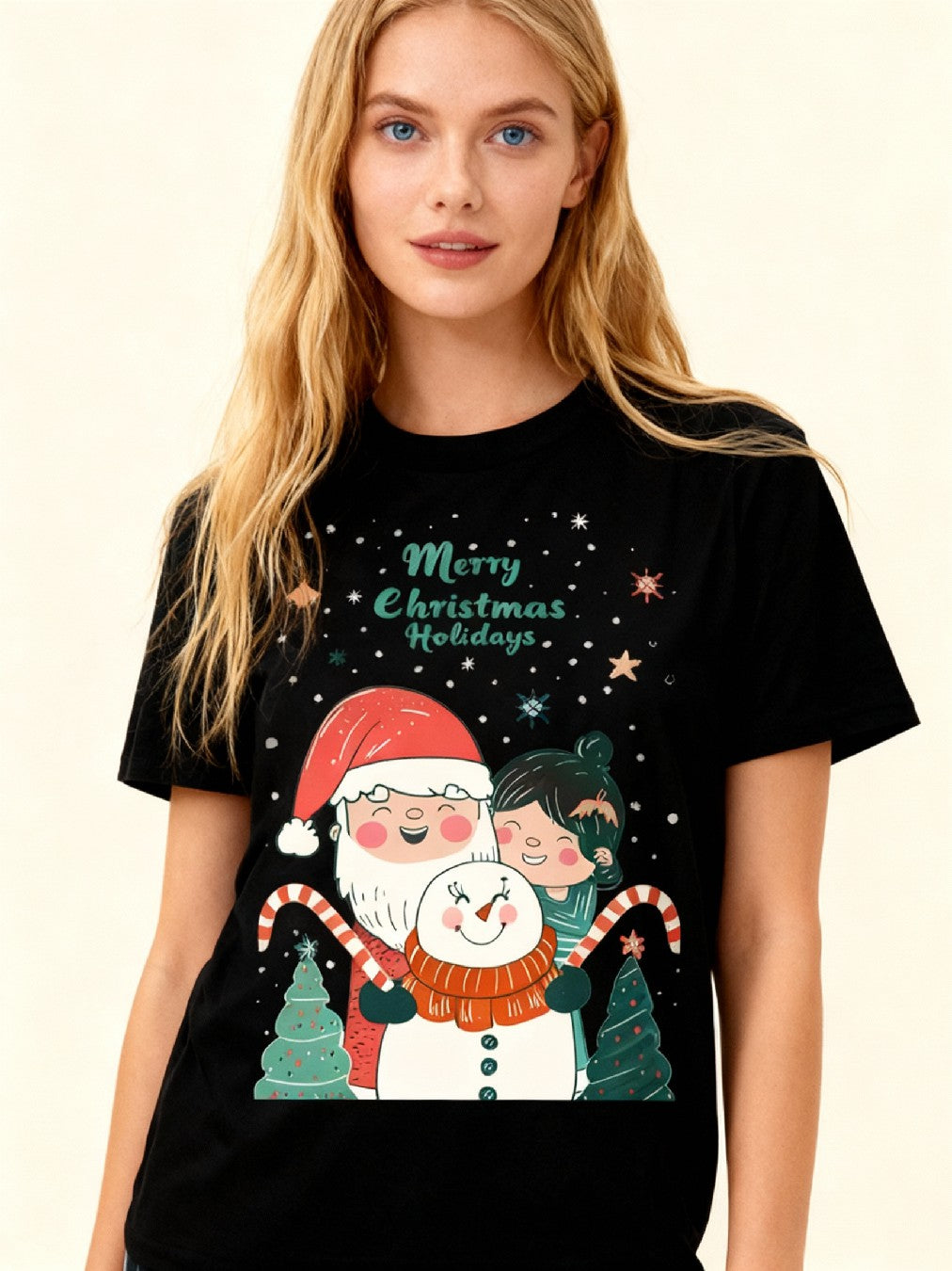Graphic T-shirt - Kids & Adult Christmas Matching Tee (Santa, Snowman & Child)
