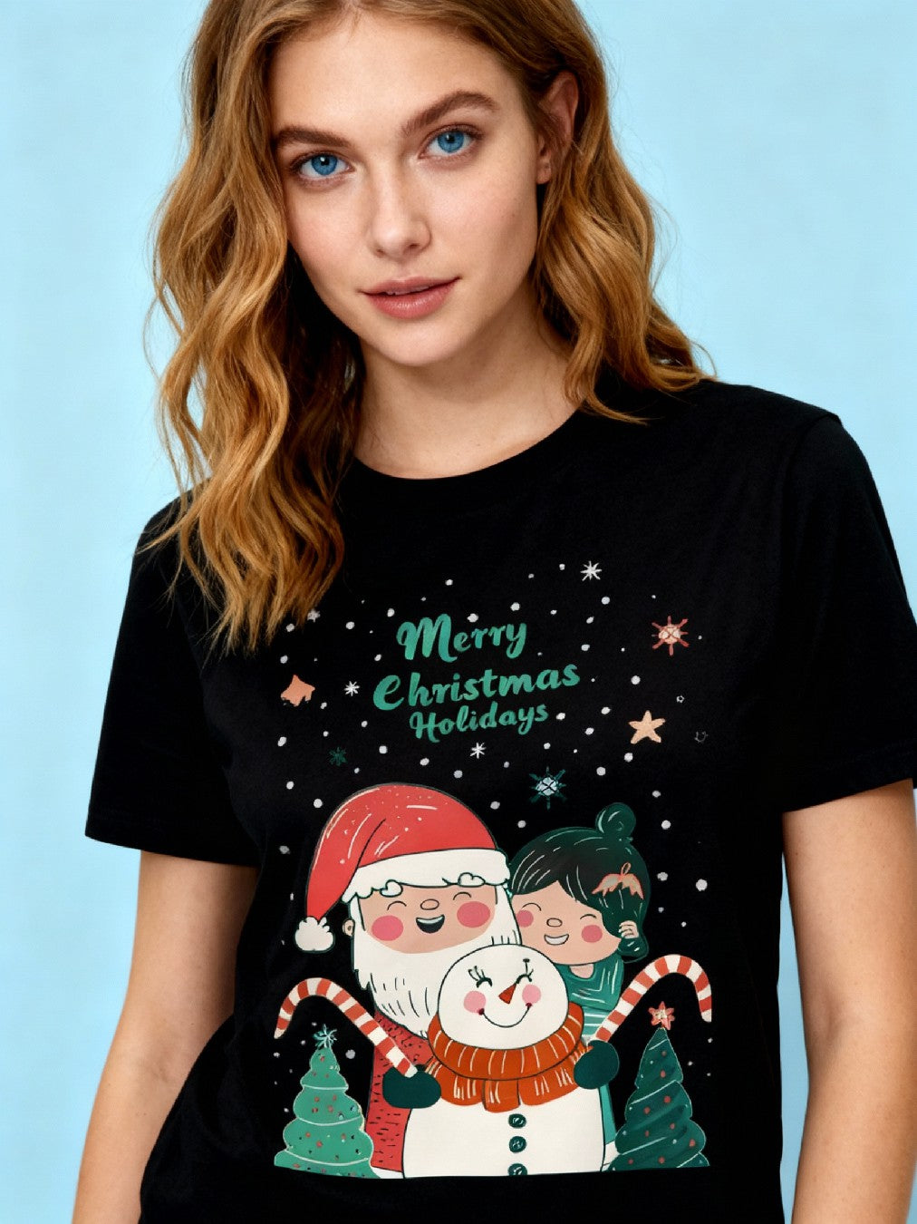 Graphic T-shirt - Kids & Adult Christmas Matching Tee (Santa, Snowman & Child)