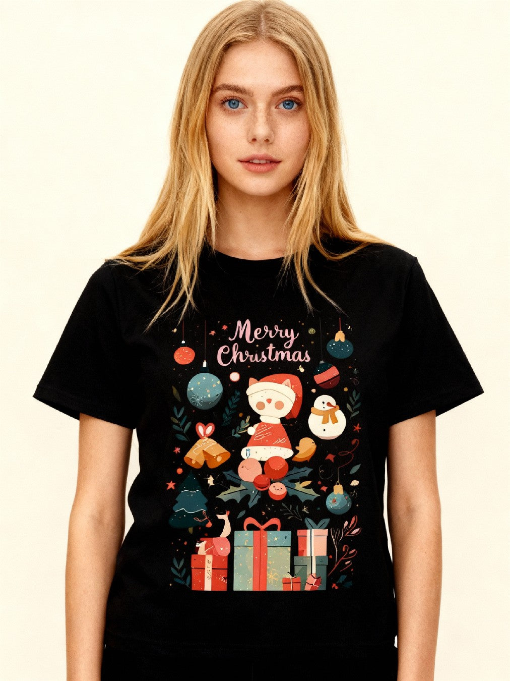 Graphic T-shirt - Kids & Adult Christmas Matching Tee (Santa & Ornaments)