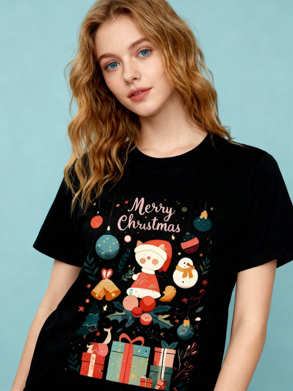 Graphic T-shirt - Kids & Adult Christmas Matching Tee (Santa & Ornaments)