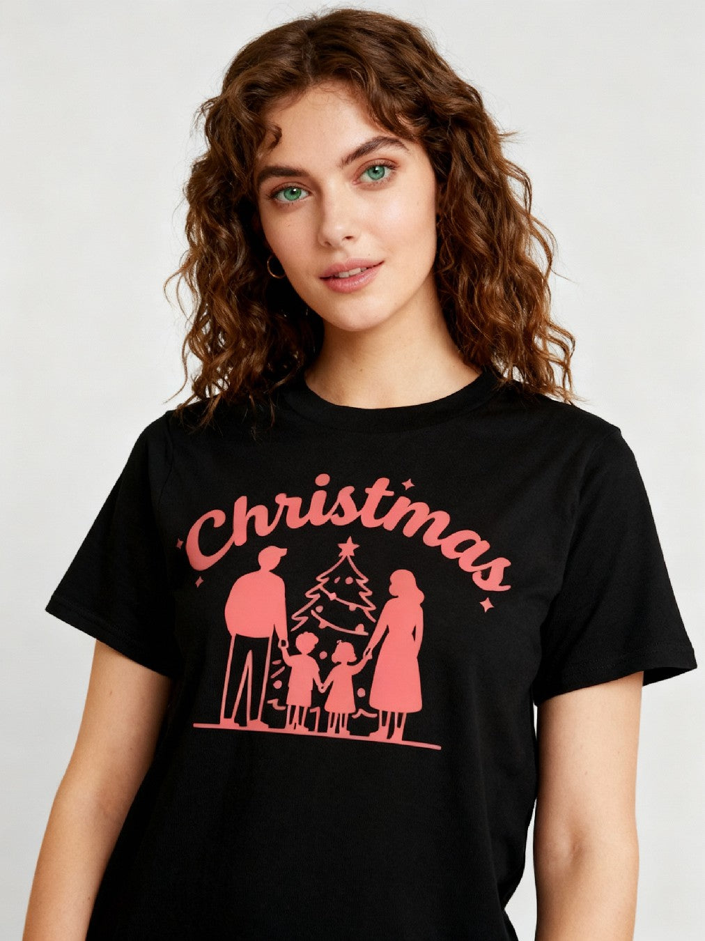 Graphic T-shirt - Kids & Adult Christmas Matching Tee (Silhouette Family & Tree)
