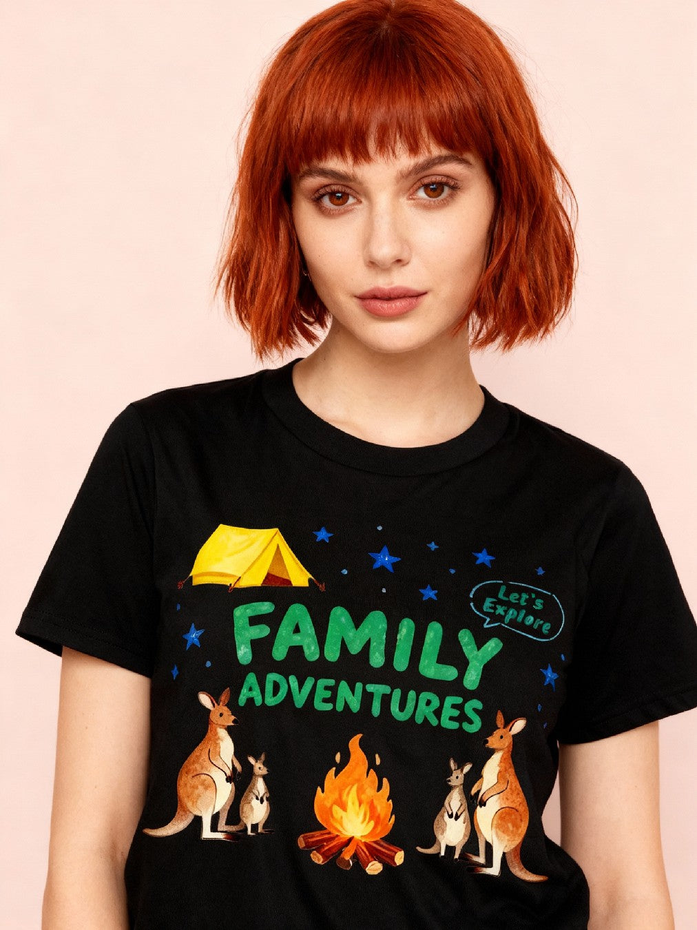 Graphic T-shirt - Kangaroo & Tent Matching Tee (Family Adventure)