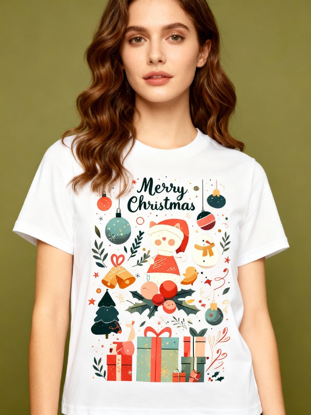 Graphic T-shirt - Kids & Adult Christmas Matching Tee (Santa & Ornaments)