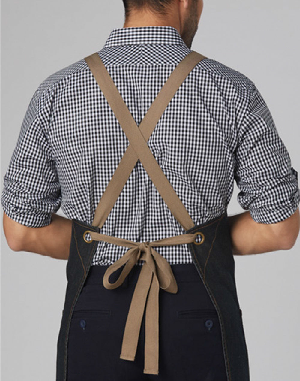 Denim Cross-Back Bib Apron – Custom Printing for Baristas & Café Staff