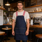 Denim Cross-Back Bib Apron – Custom Printing for Baristas & Café Staff