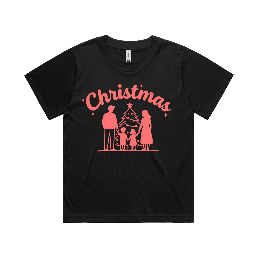 Graphic T-shirt - Kids & Adult Christmas Matching Tee (Silhouette Family & Tree)