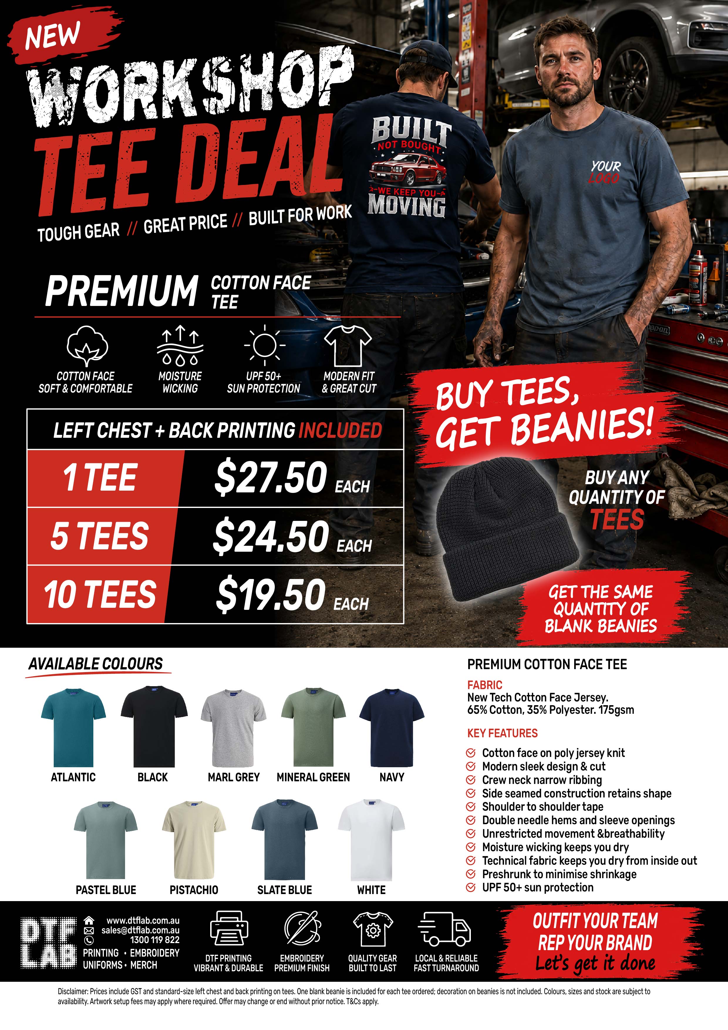 Premium Cotton Face Tee Pack | 175gsm Cotton-Poly with Custom Printing