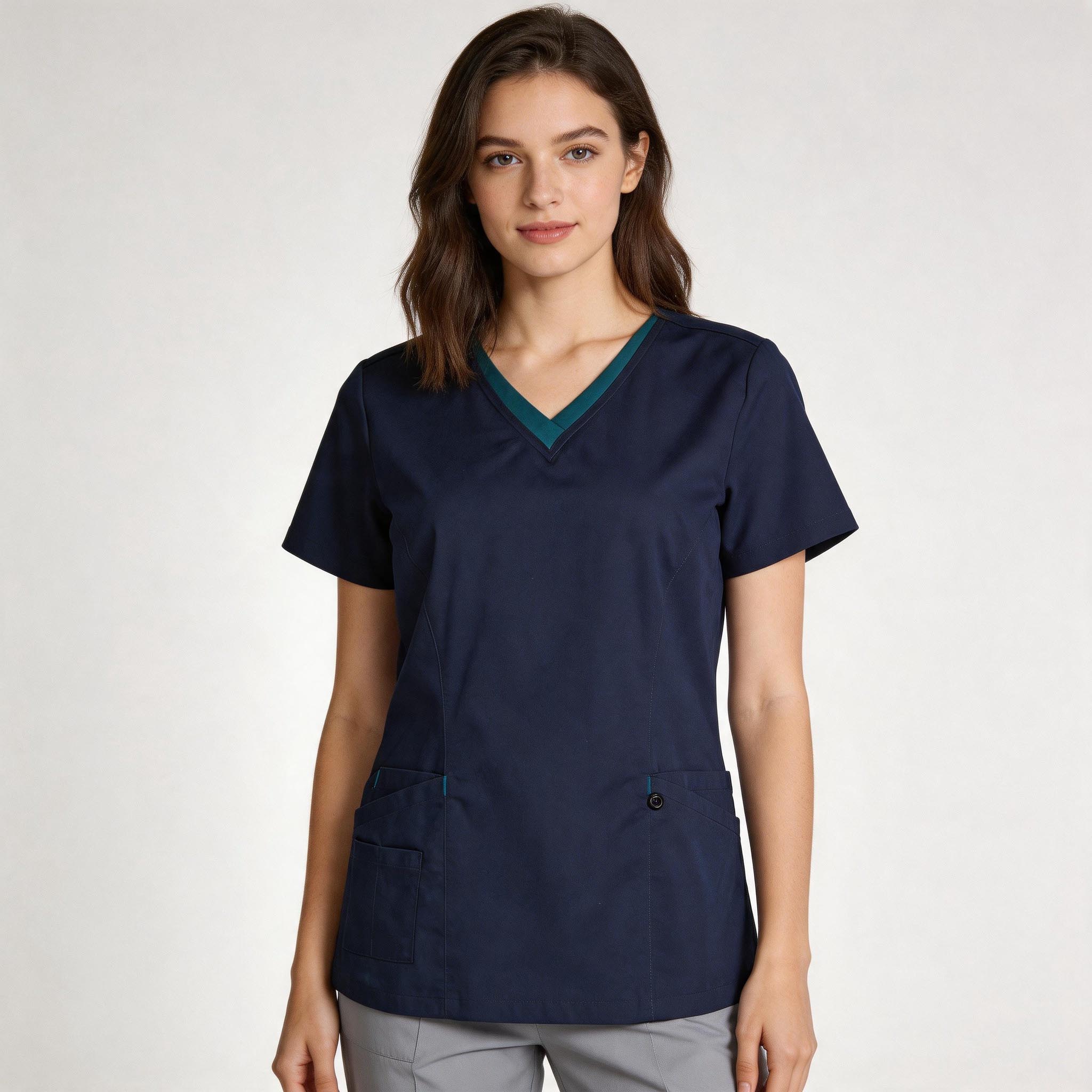 Ladies Contrast Trim Scrub| 160gsm Stretch Scrub with Custom Embroidery