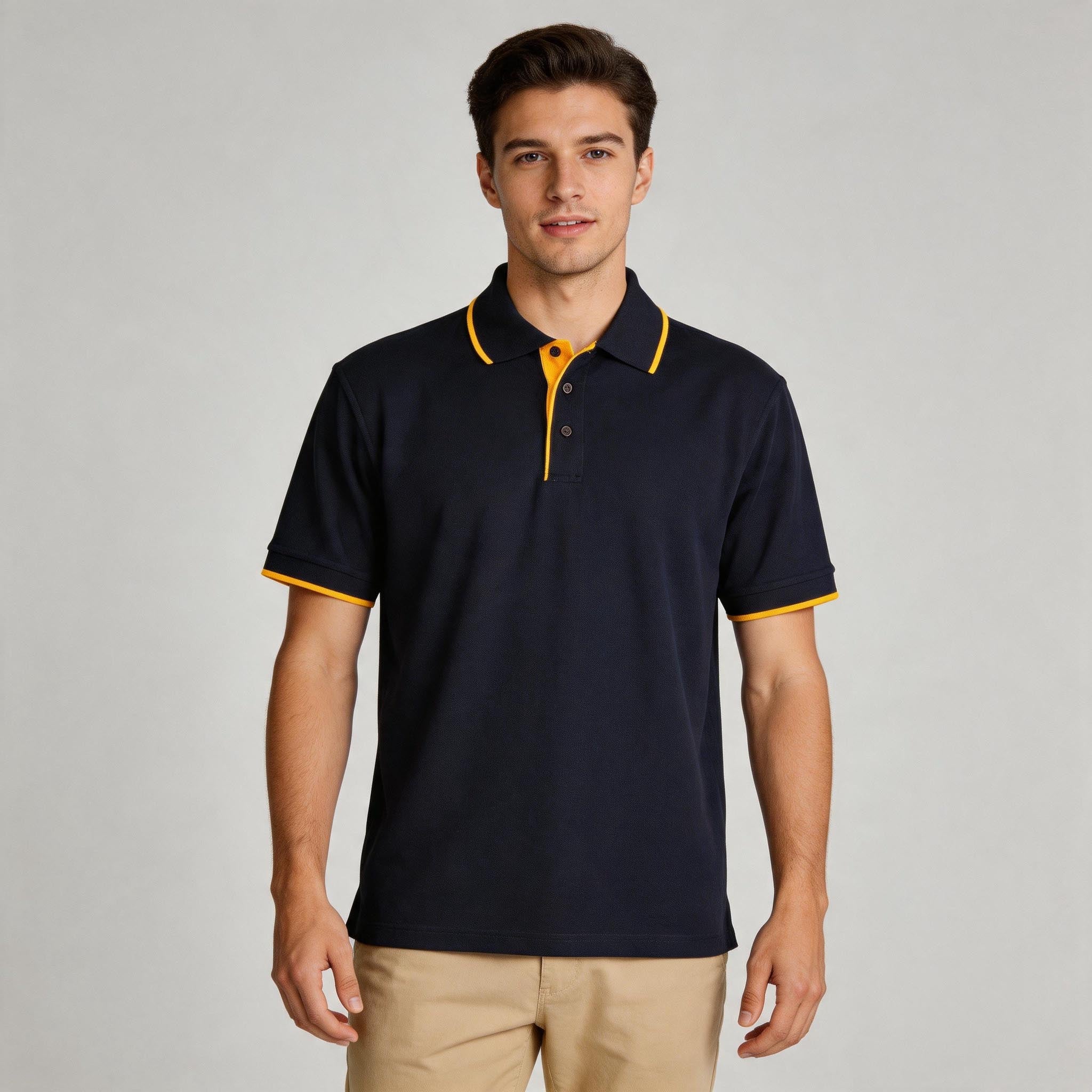 Mens Contrast Pique Polo | 240gsm Poly-Cotton Polo with Embroidery Custom Printing