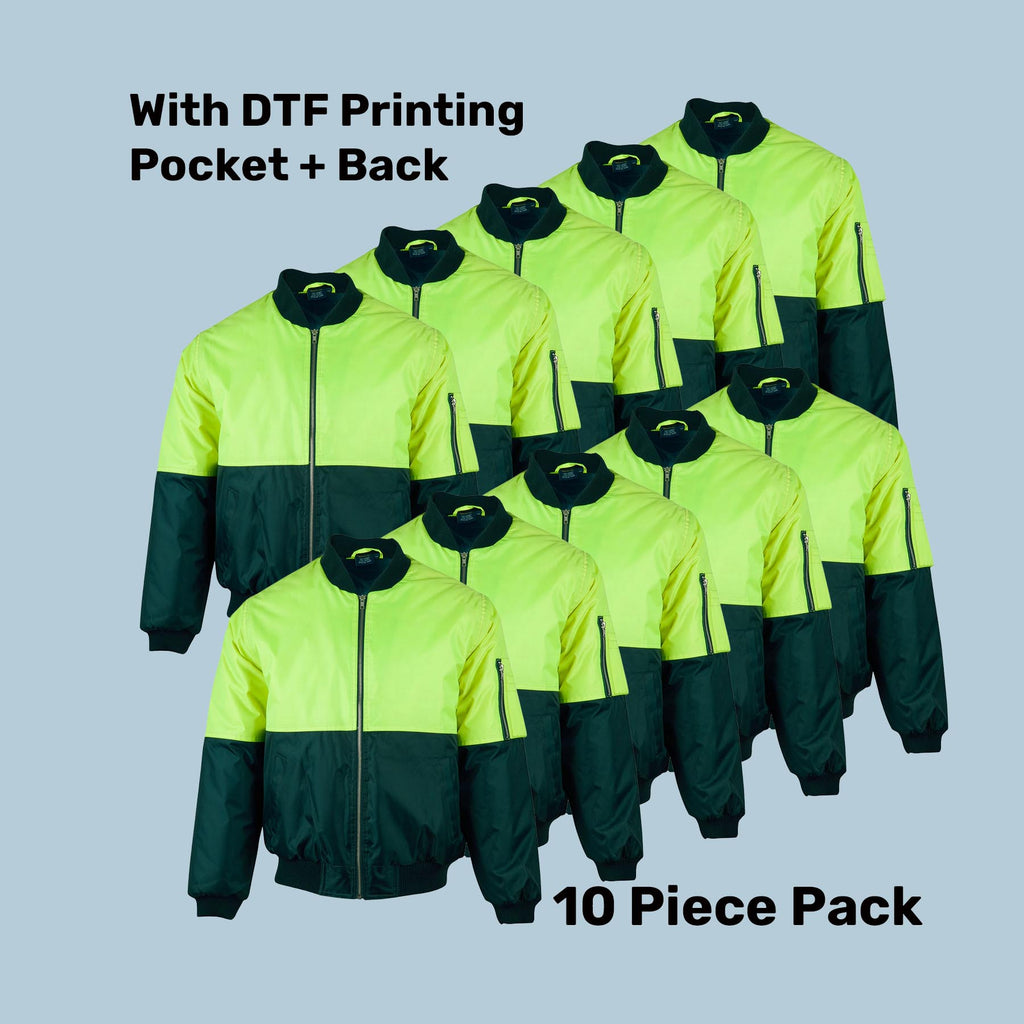 Hi-Vis Flying Jacket Pack (5 or 10) – Special Offer | Waterproof Class D Workwear with Custom Printing
