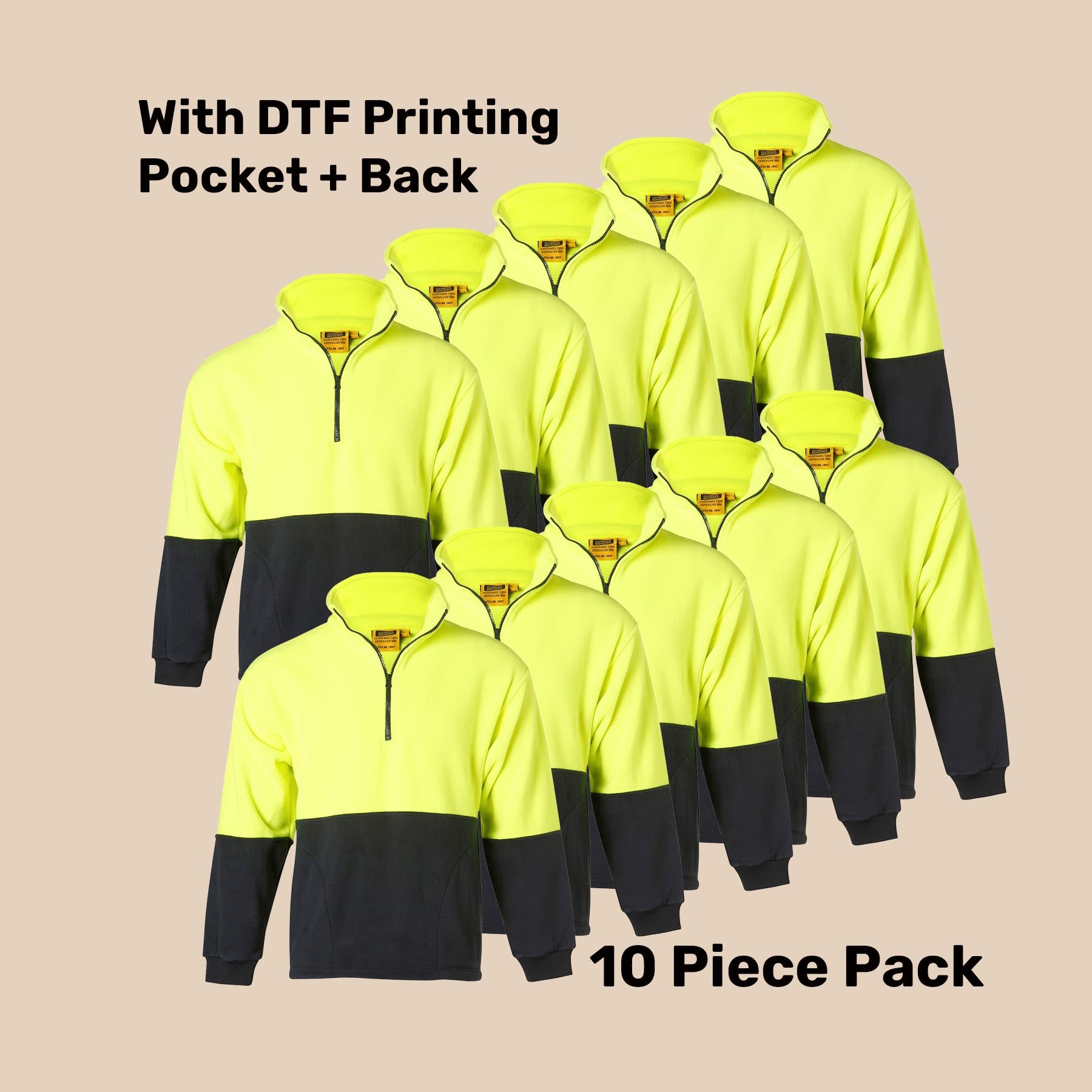 Hi-Vis Half Zip Polar Fleece Pullover Pack (5 or 10) – Special Offer | 300gsm Class D Workwear with Custom Printing