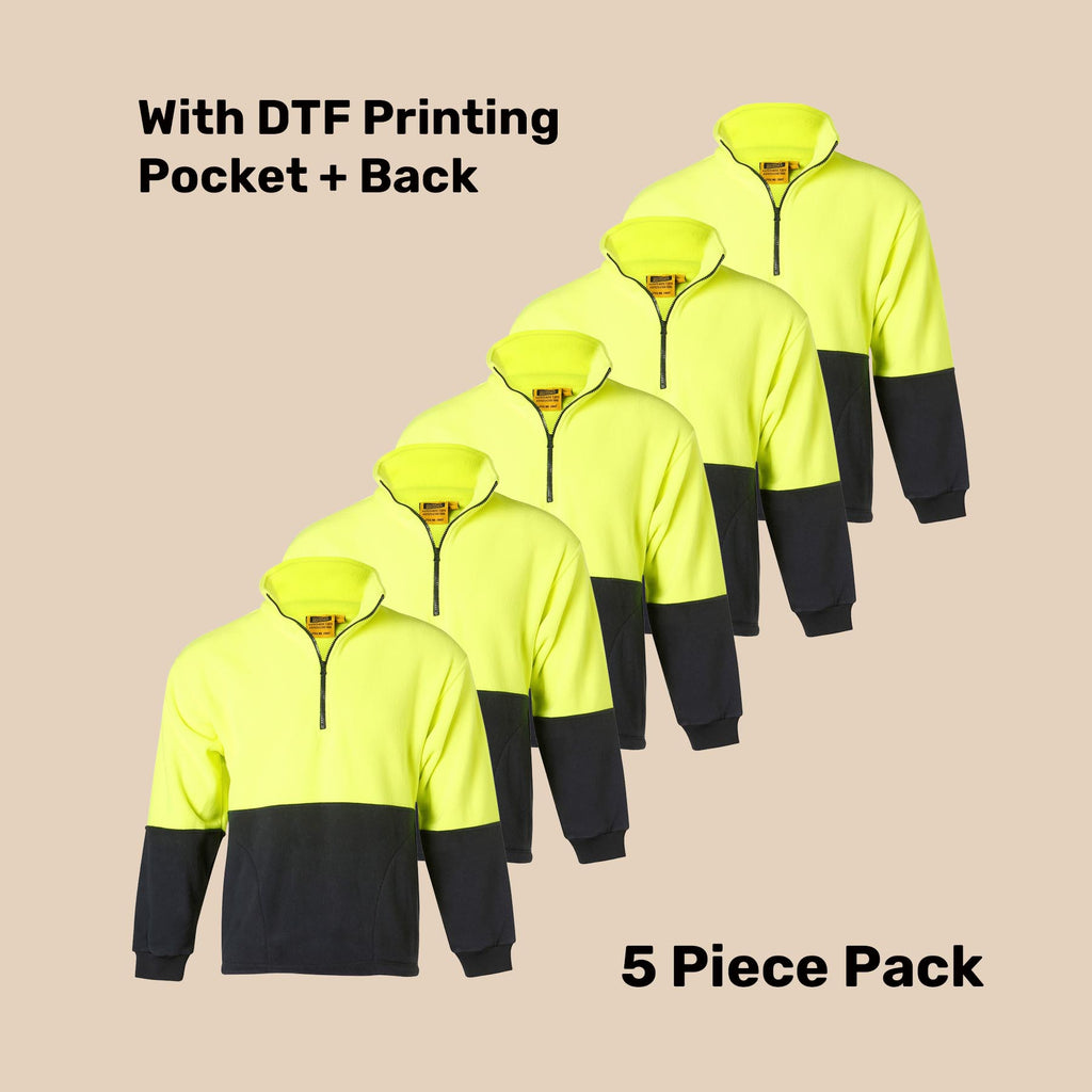 Hi-Vis Half Zip Polar Fleece Pullover Pack (5 or 10) – Special Offer | 300gsm Class D Workwear with Custom Printing