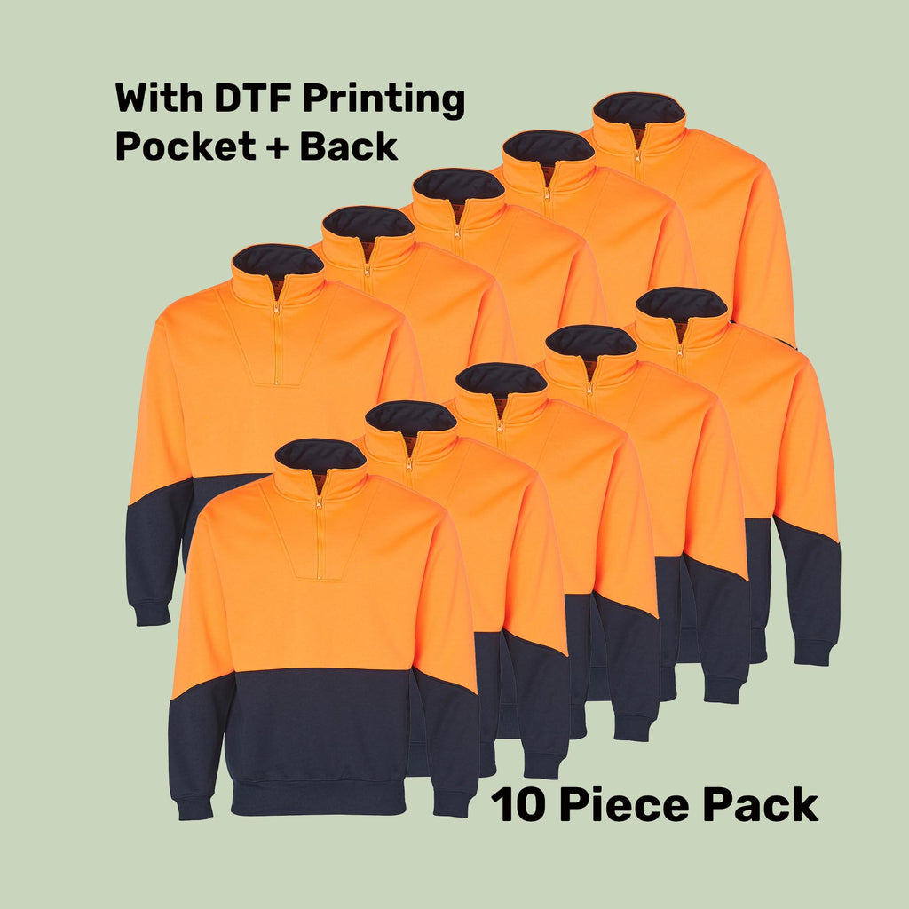 Hi-Vis Half Zip Fleece Sweat Pack (5 or 10) – Special Offer | 320gsm Class D Workwear with Custom Printing