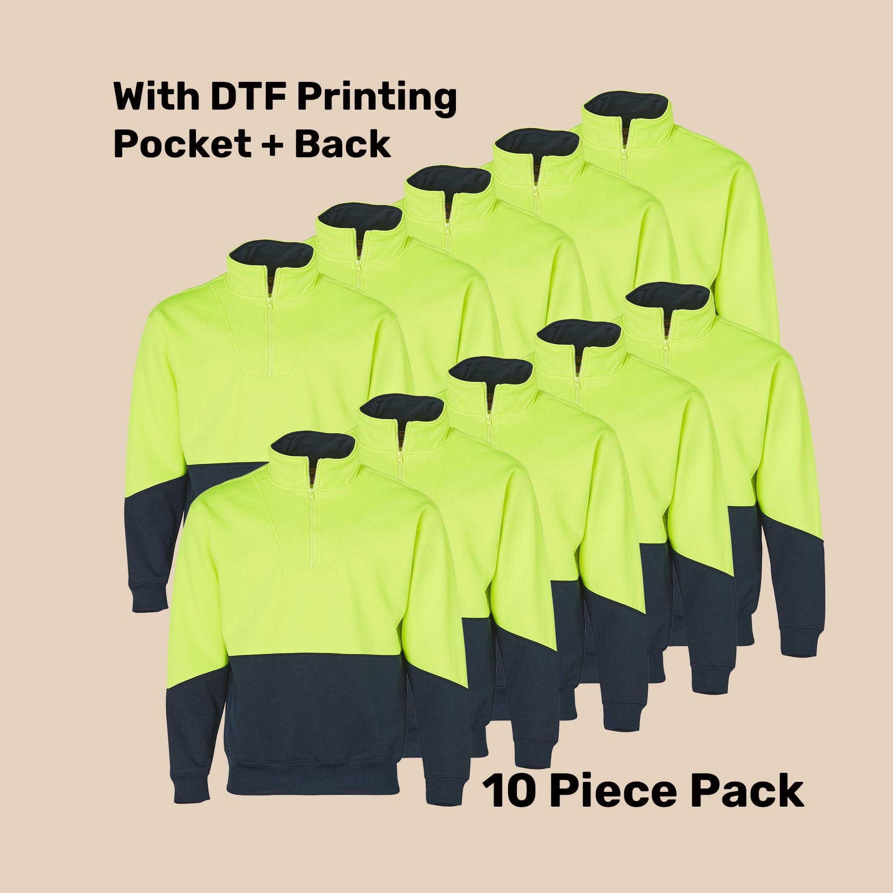 Hi-Vis Half Zip Fleece Sweat Pack (5 or 10) – Special Offer | 320gsm Class D Workwear with Custom Printing