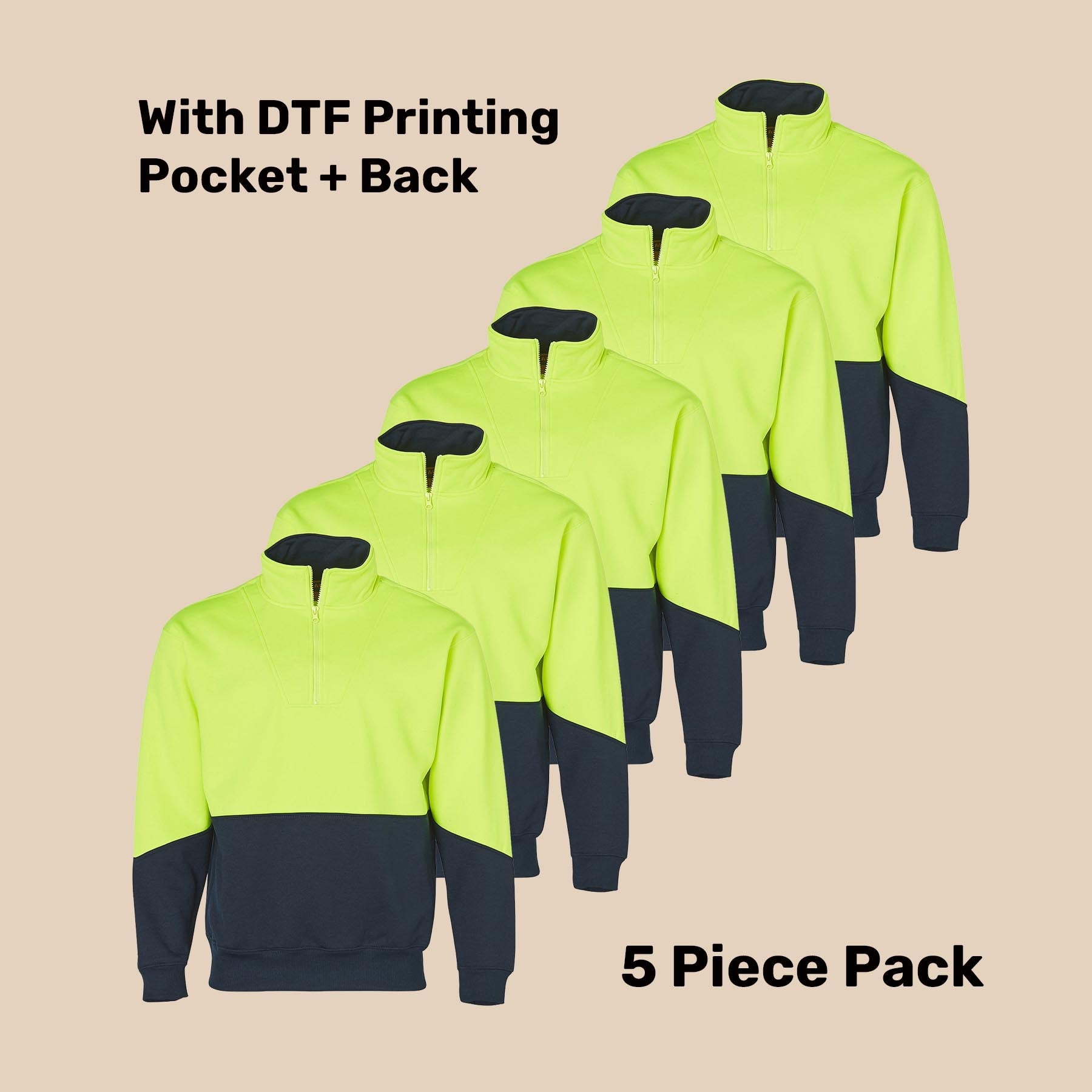 Hi-Vis Half Zip Fleece Sweat Pack (5 or 10) – Special Offer | 320gsm Class D Workwear with Custom Printing