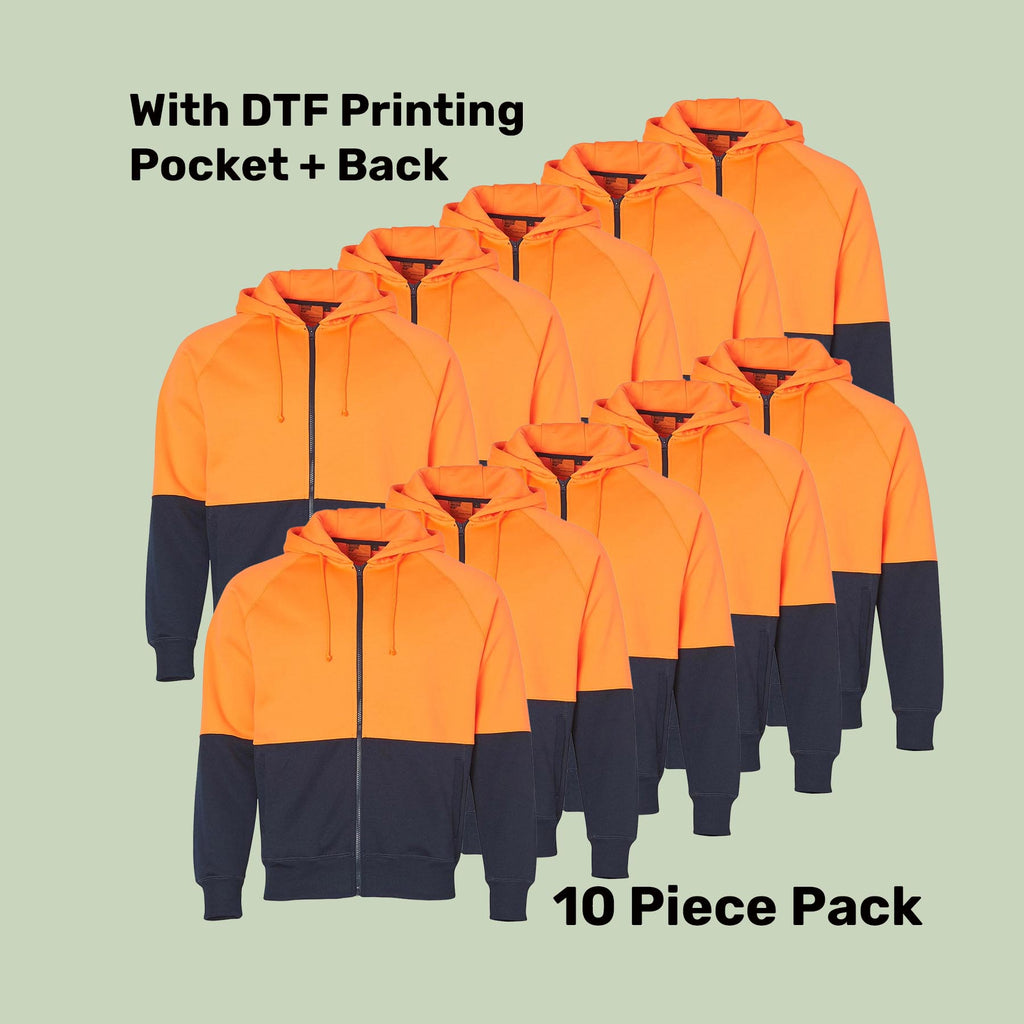 Hi-Vis Full Zip Fleece Hoodie Pack (5 or 10) – Special Offer | 320gsm Class D Workwear with Custom Printing