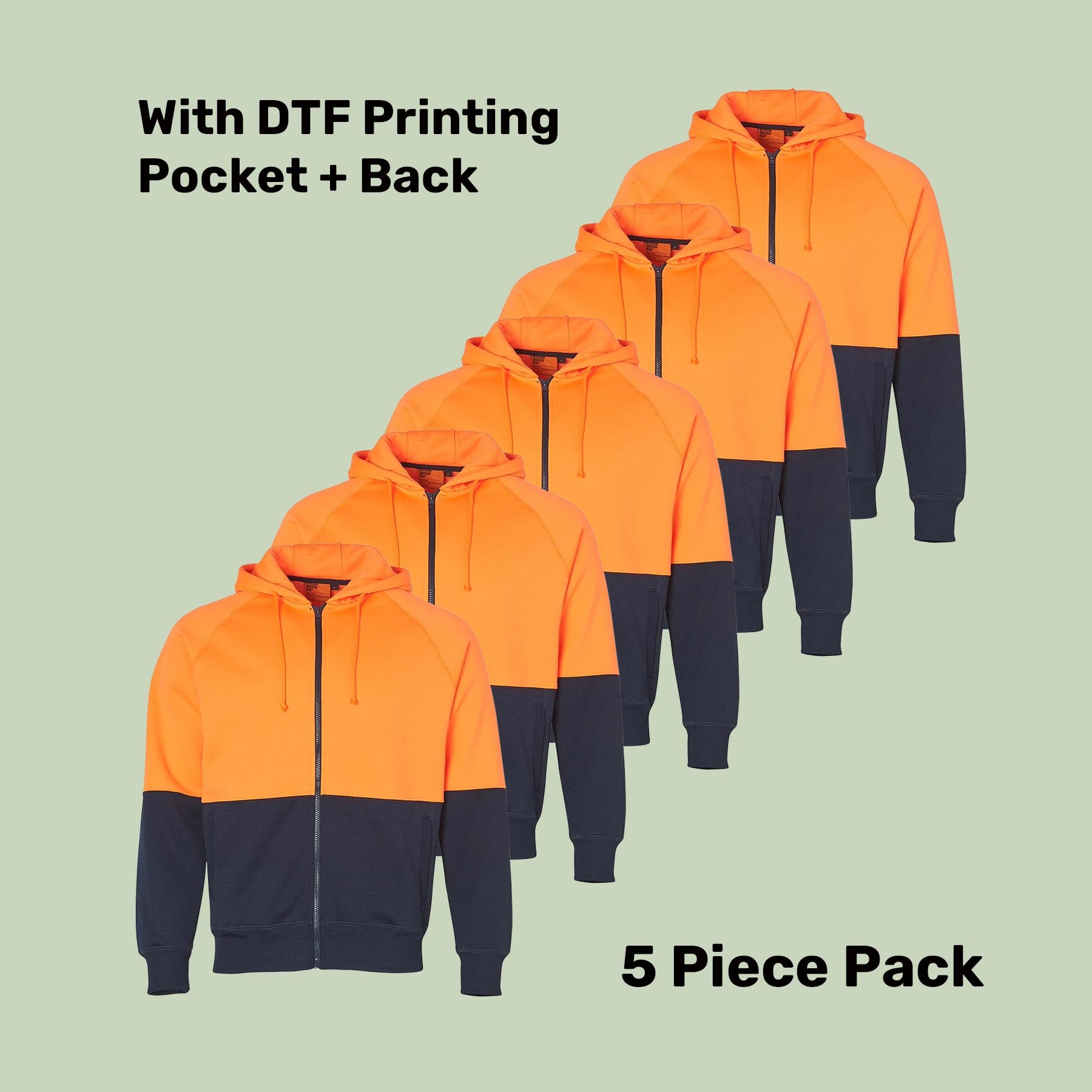 Hi-Vis Full Zip Fleece Hoodie Pack (5 or 10) – Special Offer | 320gsm Class D Workwear with Custom Printing