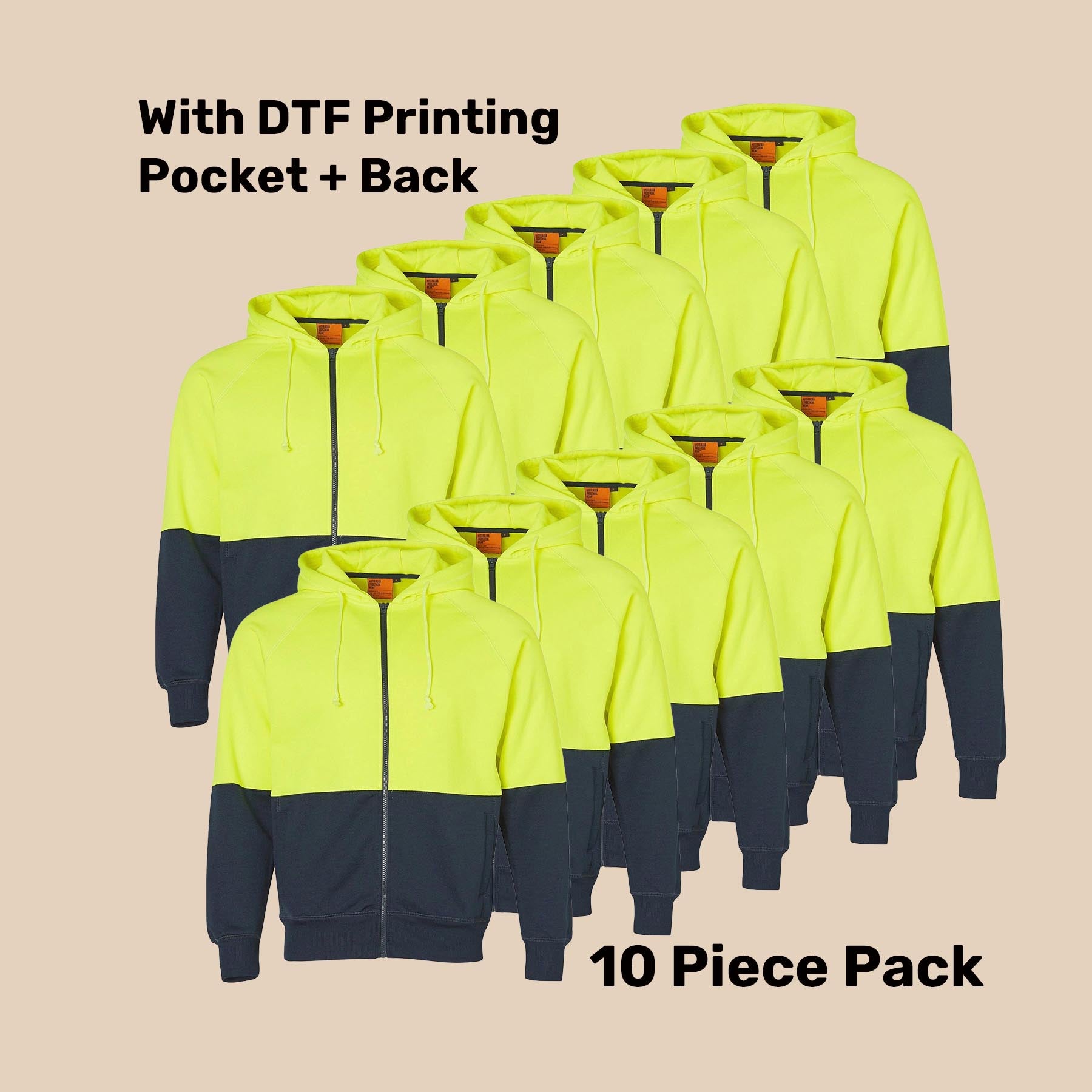 Hi-Vis Full Zip Fleece Hoodie Pack (5 or 10) – Special Offer | 320gsm Class D Workwear with Custom Printing