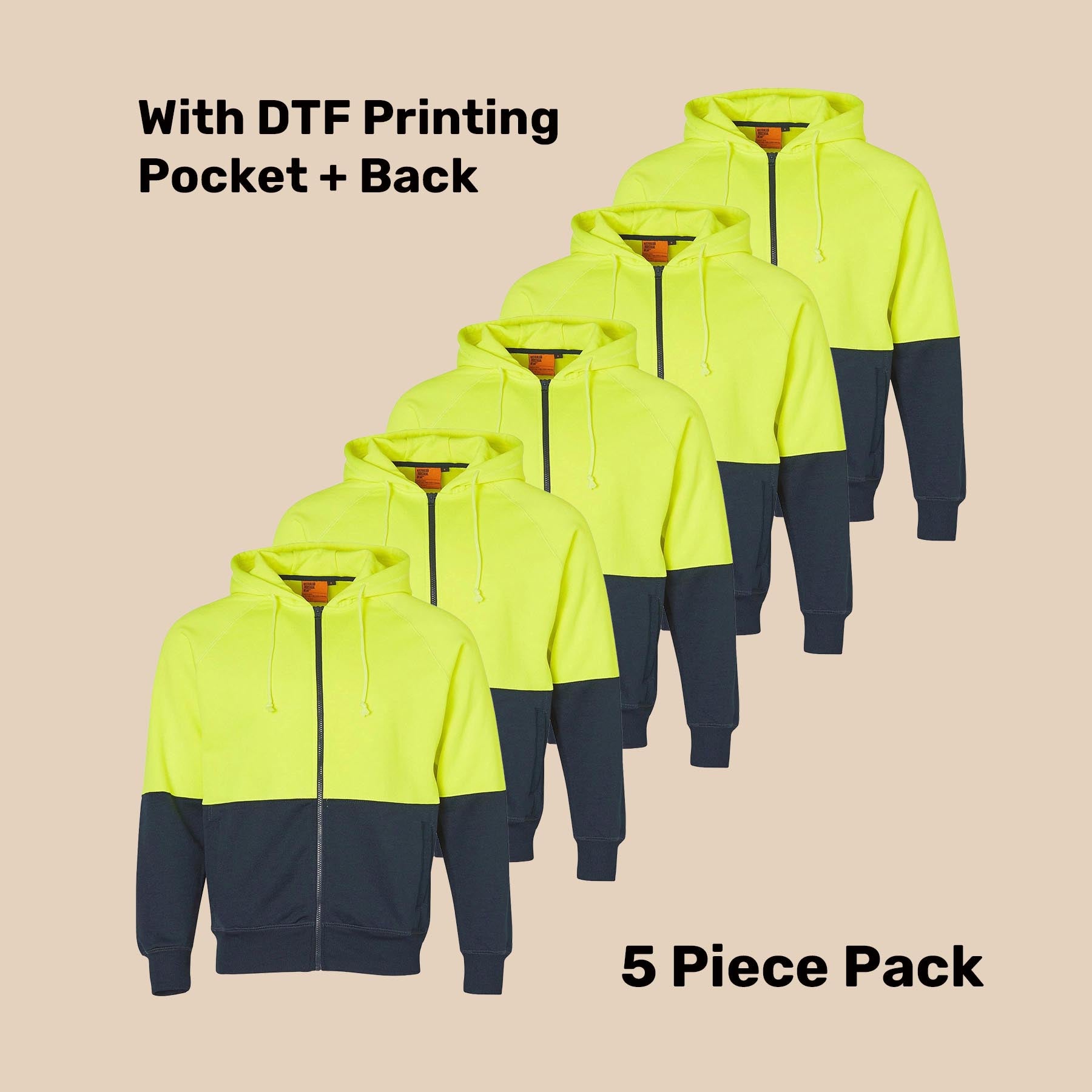 Hi-Vis Full Zip Fleece Hoodie Pack (5 or 10) – Special Offer | 320gsm Class D Workwear with Custom Printing