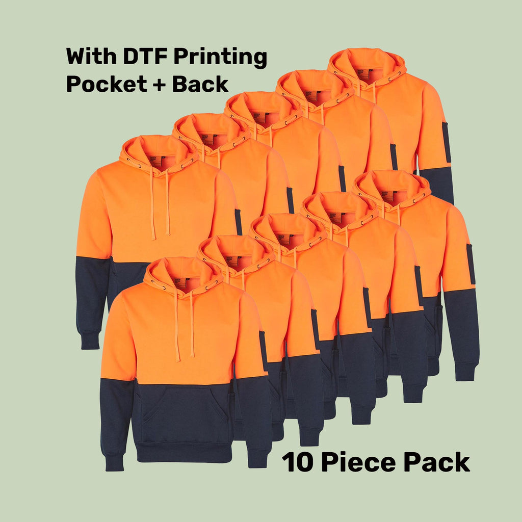 Hi-Vis Kangaroo Pocket Fleecy Hoodie Pack (5 or 10) – Special Offer | 320gsm Class D Workwear with Custom Printing
