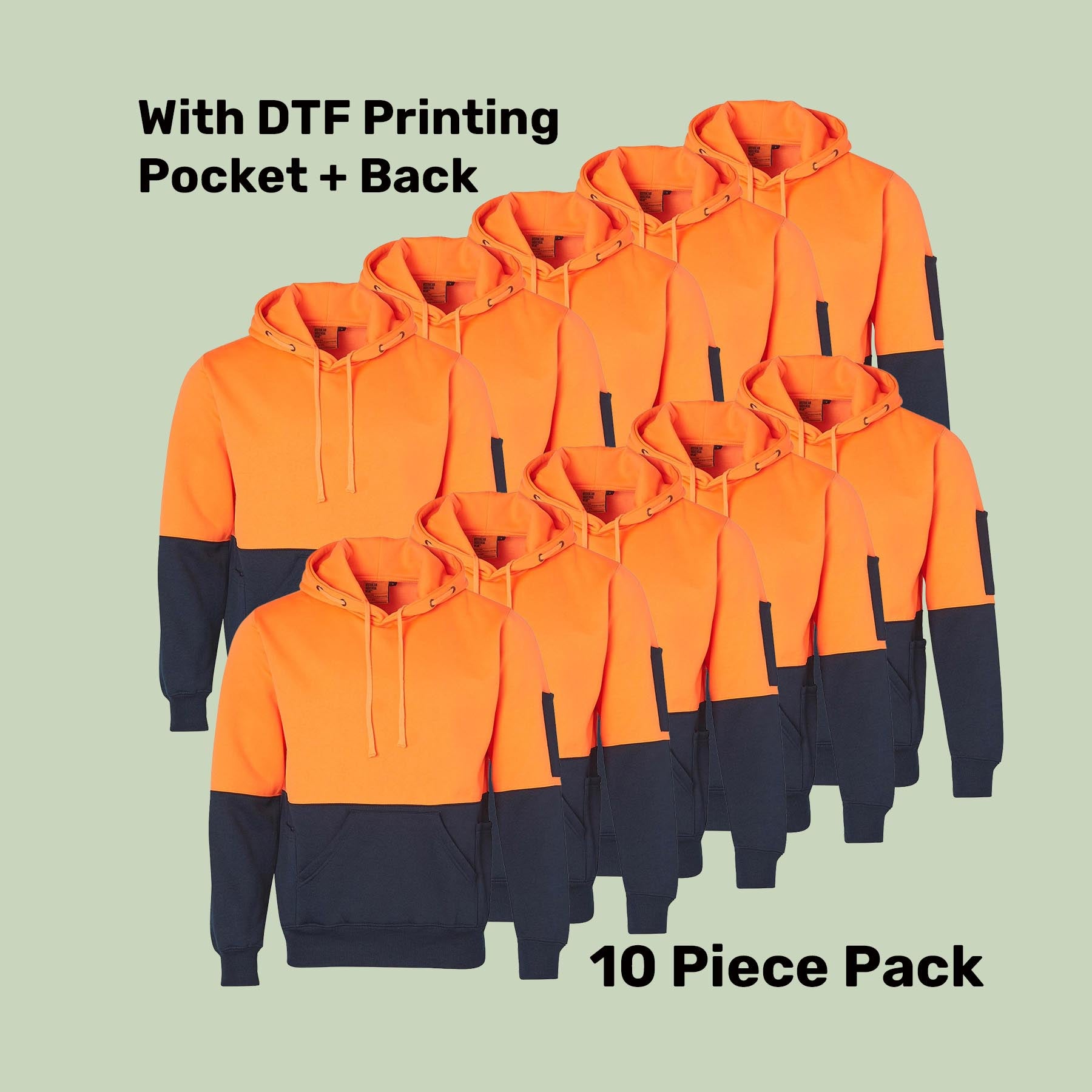 Hi-Vis Kangaroo Pocket Fleecy Hoodie Pack (5 or 10) – Special Offer | 320gsm Class D Workwear with Custom Printing