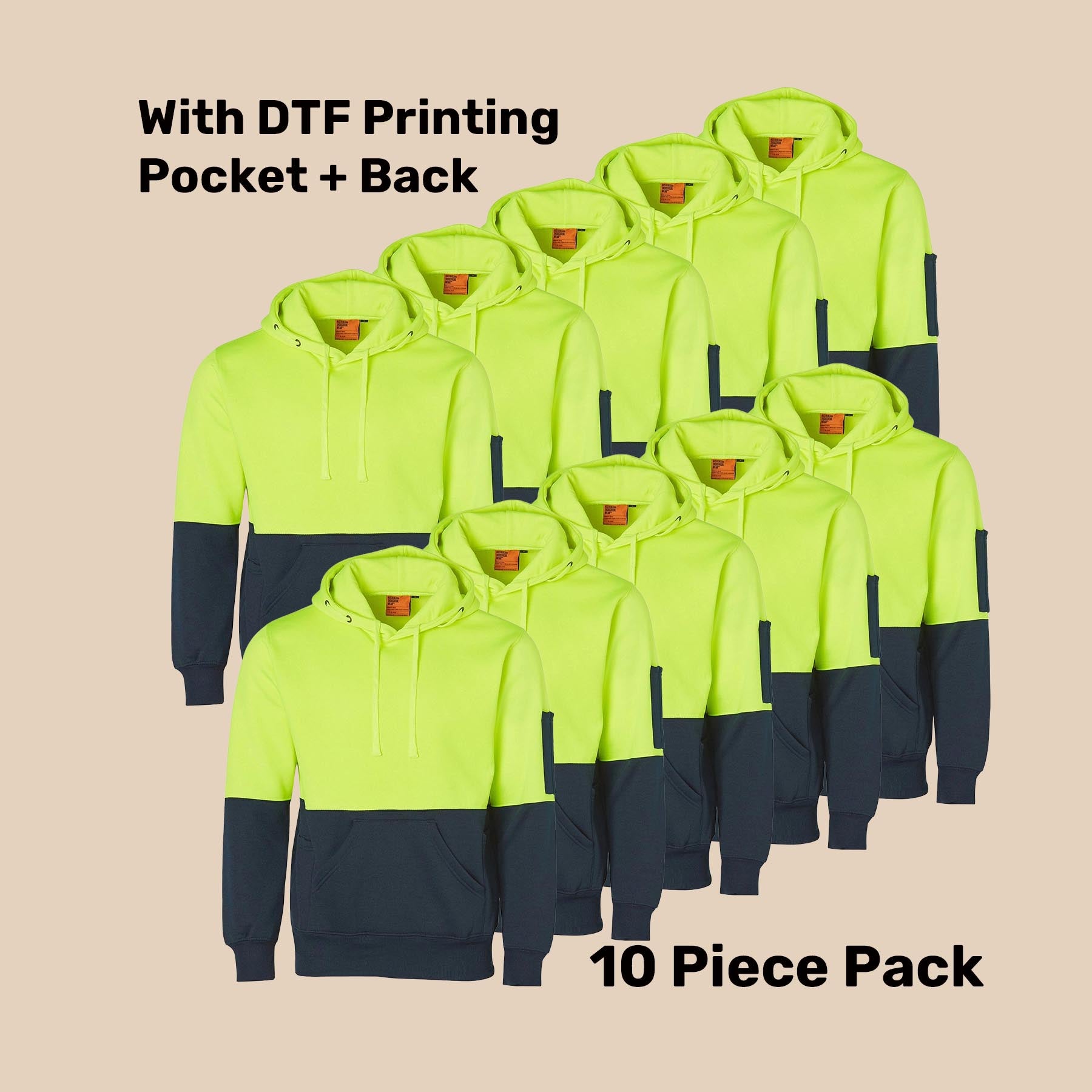 Hi-Vis Kangaroo Pocket Fleecy Hoodie Pack (5 or 10) – Special Offer | 320gsm Class D Workwear with Custom Printing