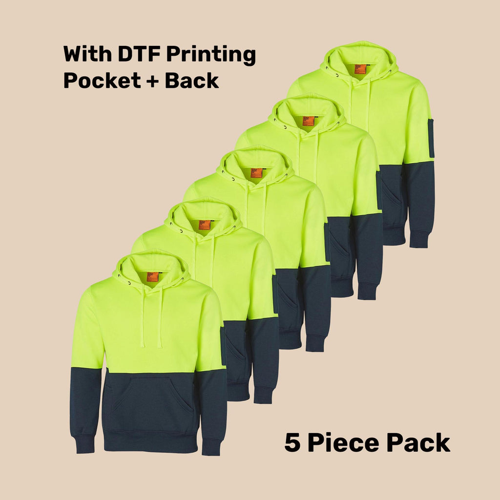 Hi-Vis Kangaroo Pocket Fleecy Hoodie Pack (5 or 10) – Special Offer | 320gsm Class D Workwear with Custom Printing