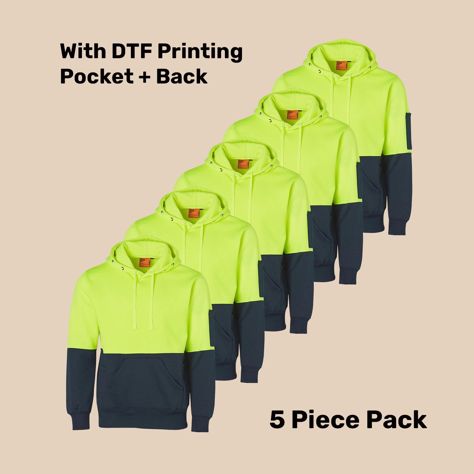 Hi-Vis Kangaroo Pocket Fleecy Hoodie Pack (5 or 10) – Special Offer | 320gsm Class D Workwear with Custom Printing
