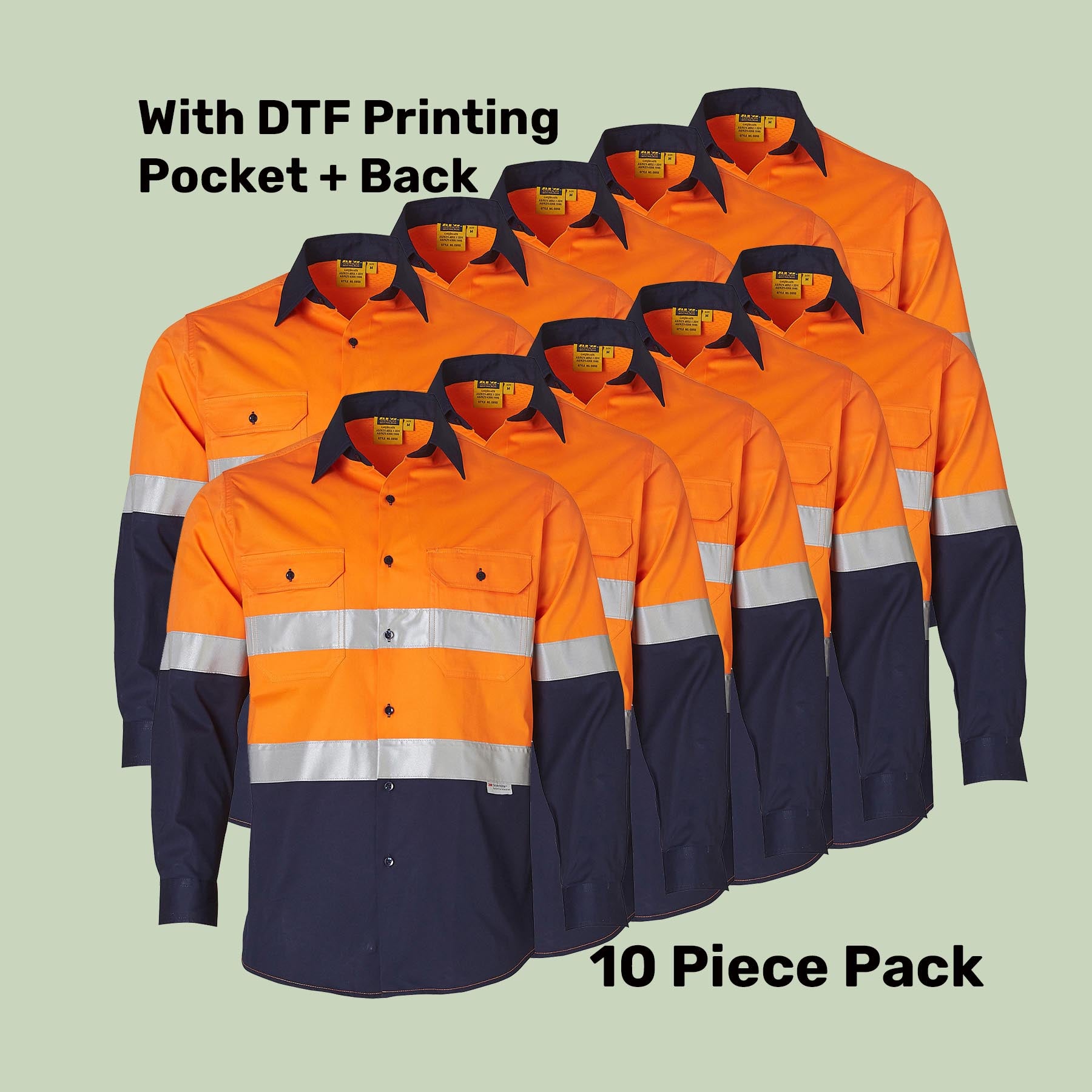 Hi-Vis Tape Safety Shirt Pack (5 or 10) – Special Offer | Class D/N  Workwear with Custom Printing