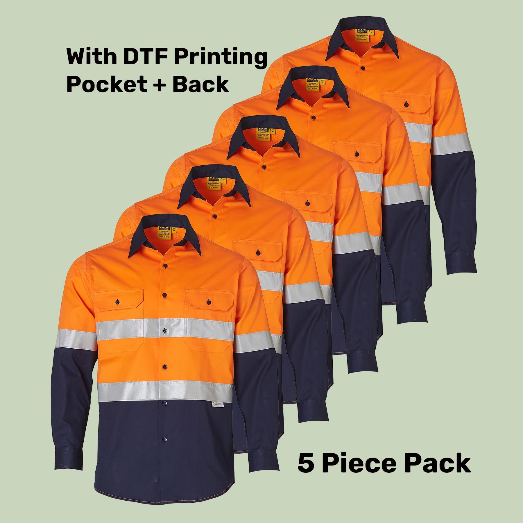 Hi-Vis Tape Safety Shirt Pack (5 or 10) – Special Offer | Class D/N  Workwear with Custom Printing