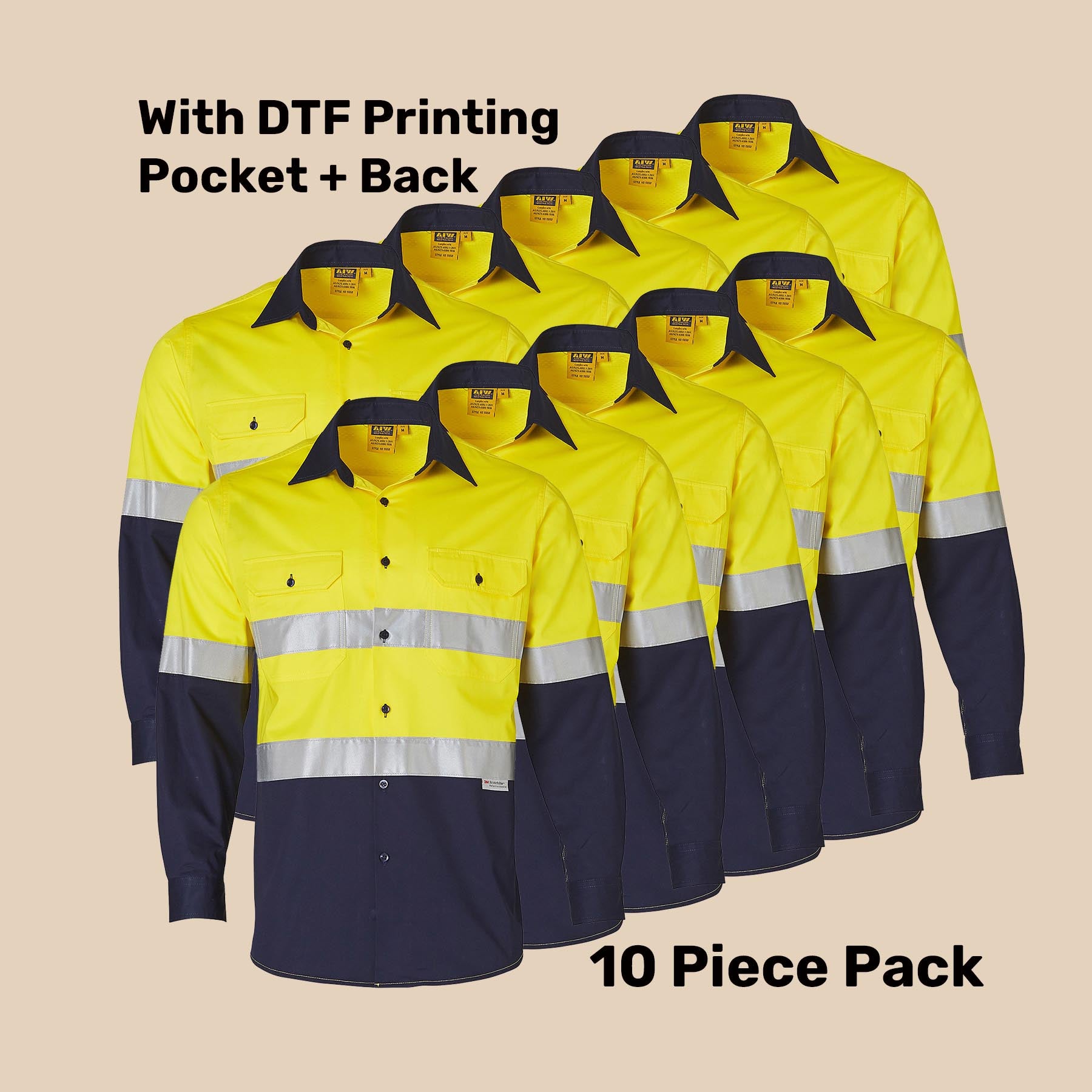Hi-Vis Tape Safety Shirt Pack (5 or 10) – Special Offer | Class D/N  Workwear with Custom Printing