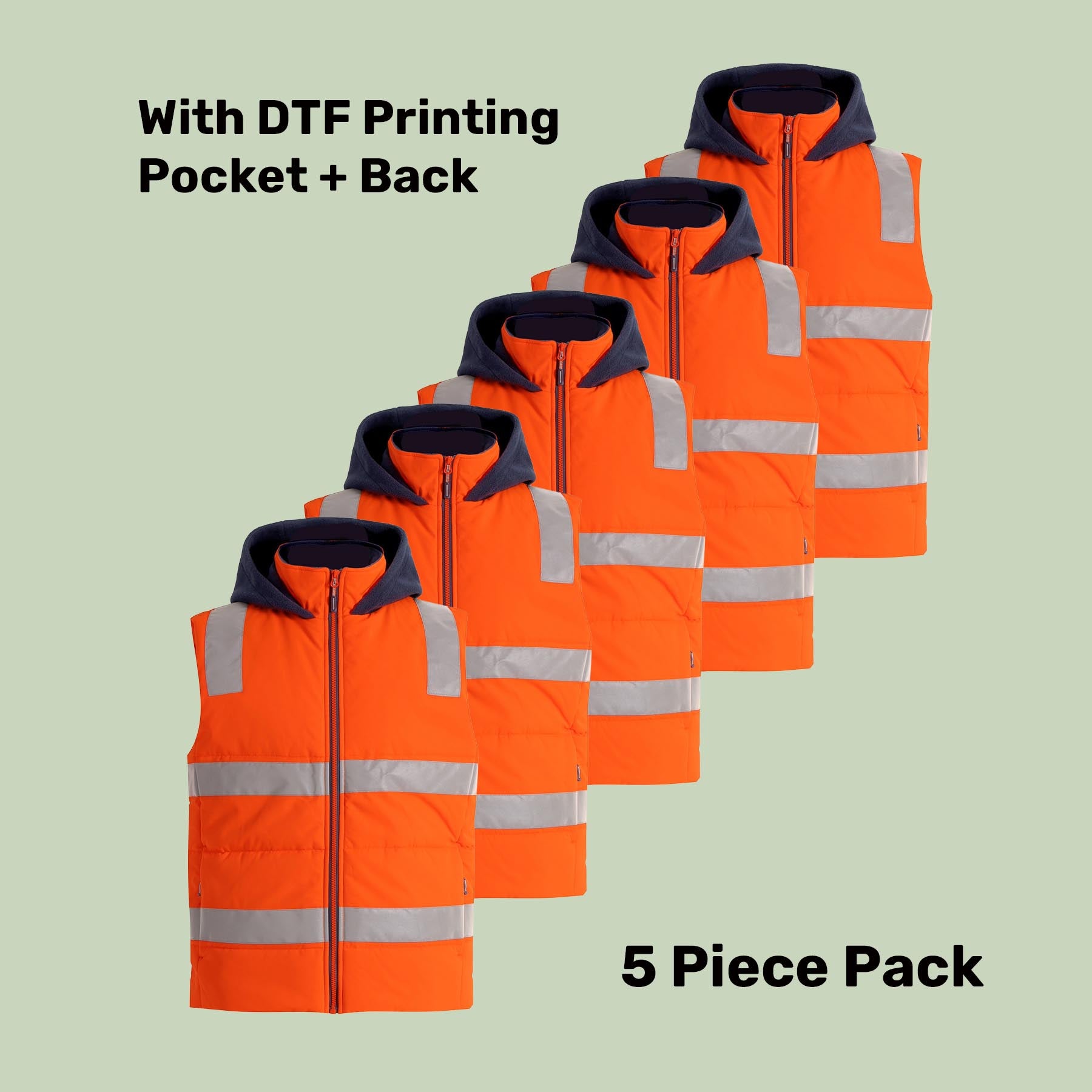 Hi-Vis Hooded Puffer Vest Pack (5 or 10) – Special Offer | Water Repellent Class D/N Workwear with Custom Printing