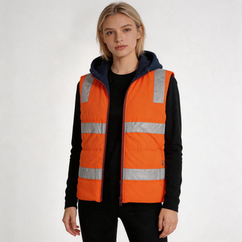 Hi-Vis Hooded Puffer Vest Pack (5 or 10) – Special Offer | Water Repellent Class D/N Workwear with Custom Printing
