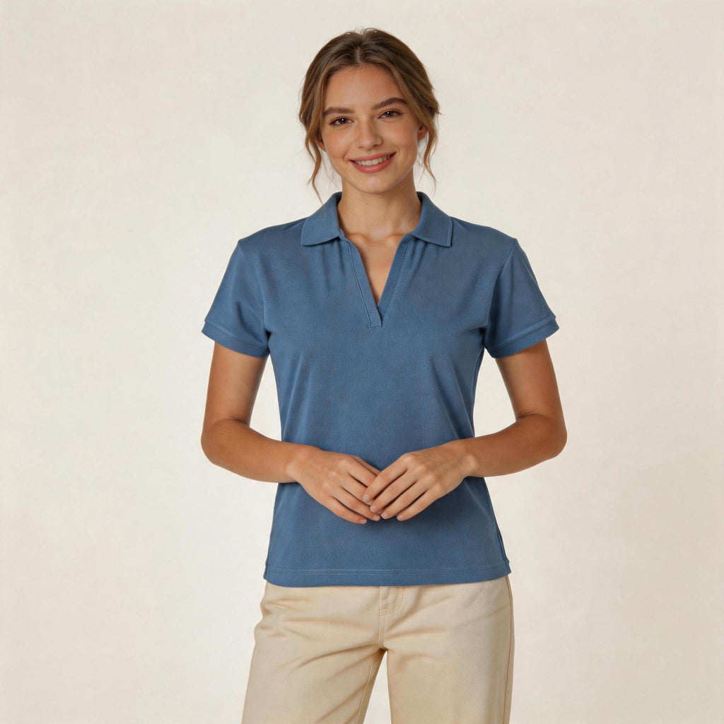 Ladies Buttonless Cotton Stretch Pique Polo | 200gsm Premium Polo with Embroidery or Custom Printing